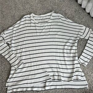 aerie White Long Sleeve Tee with Black Stripes